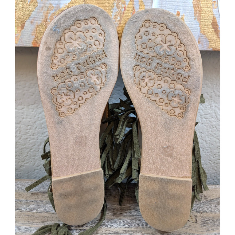 Not Rated Chia Fringe Sandals Womens Size 9 Olive Green Faux Suede Boho Festival - Picture 6 of 10